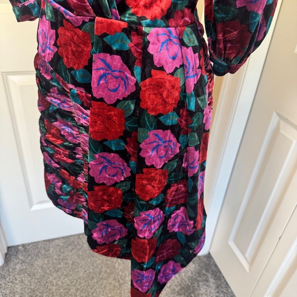 NWT Ronny Kobo Blue Floral Velvet Monica Dress, S - Picture 5 of 13